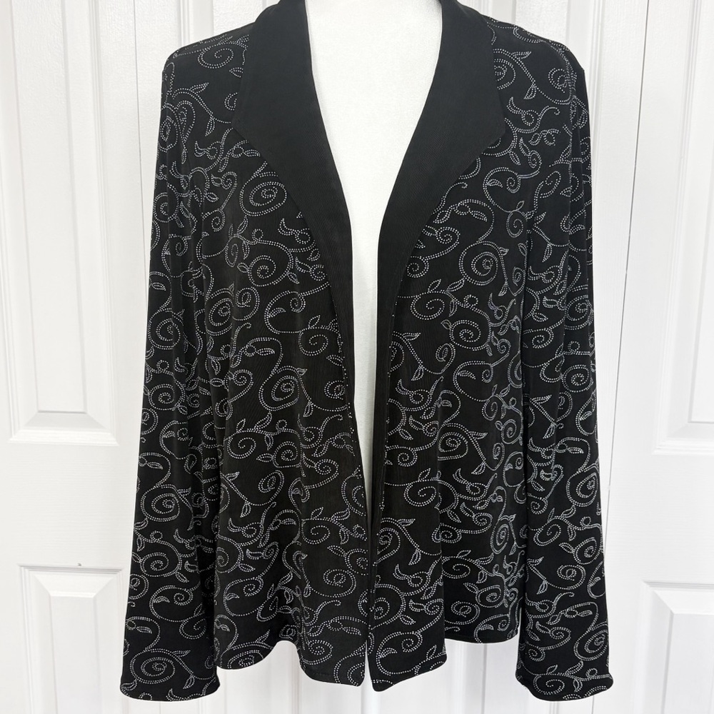 Sybelle Black & White Print Long Sleeve Open Front Cardigan Jacket Large